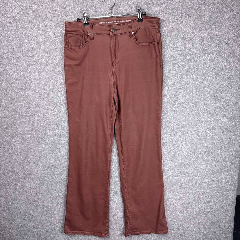 Chicos Perfect Stretch Girlfriend Bootcut Pants‎ Faux Leather Brown Womens 1R 8